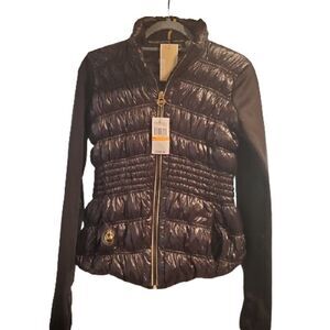 Michael Kors Womens Black Full Zipper Quilted Jacket Size S